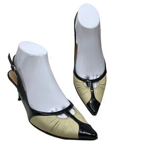 Casadei‎ Two Toned Italian Leather Pointy Slingback Kitten Heels